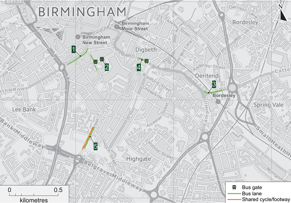 Overview map of bus priority measure locations